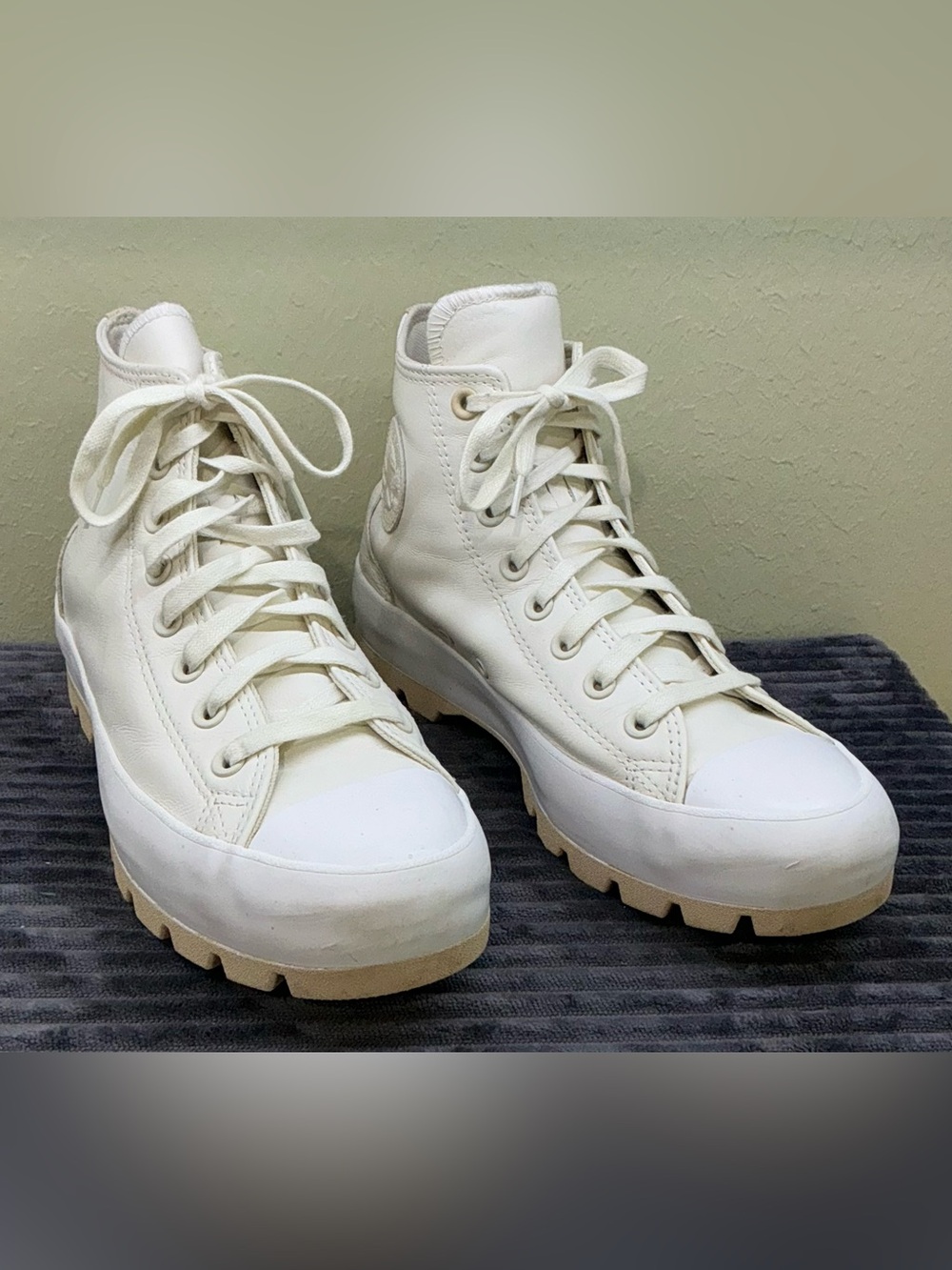 Converse Lugged high Top Sneakers Egret Cream Leather Platform Shoes Women 10